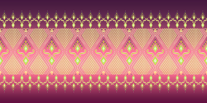 Beautiful colorful Thai knitted embroidery. geometric ethnic oriental pattern traditional on black background, Thai pattern culture, green stylem, clipping path include photo