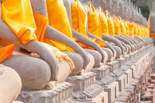 Buddha statues in at Wat Yai Chaimongkol in Ayutthaya Thailand, in Ayutthaya historical park, which is recognized as a unesco world heritage site photo
