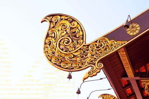 Ancient architecture roof style Old buddhist temple in Thailand photo