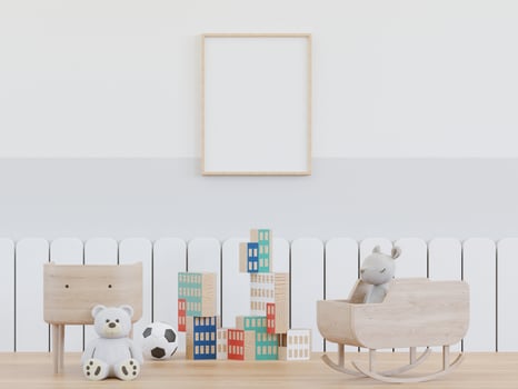 3D mockup photo frame in chidren room rendering