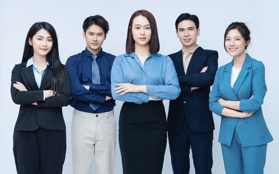 Photo of group business people on background