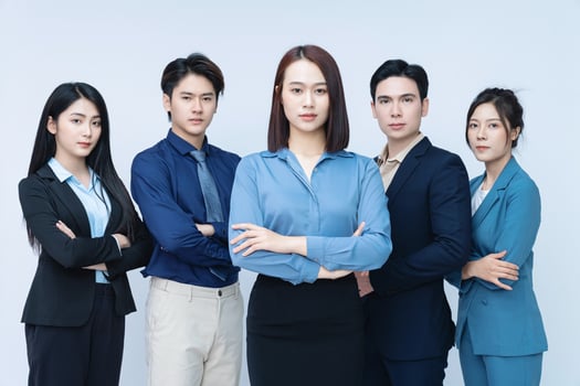 Photo of group business people on background