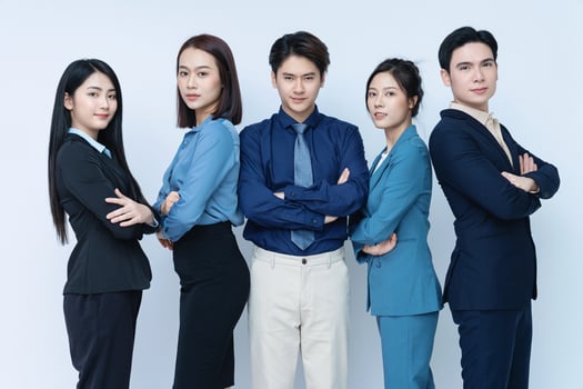 Photo of group business people on background