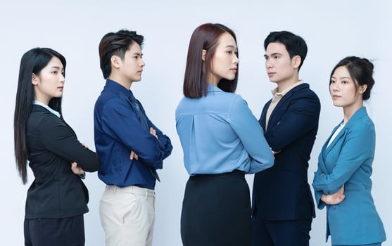 Photo of group business people on background