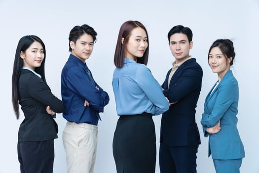 Photo of group business people on background