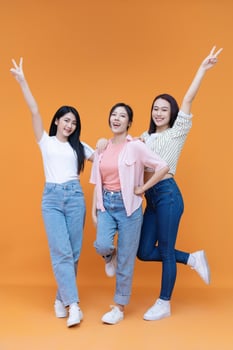 Image of young three Asian girl on background photo