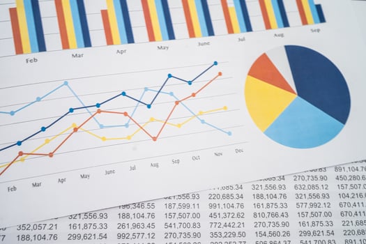 chart or graph paper. Financial, account, statistics and business data concept. photo