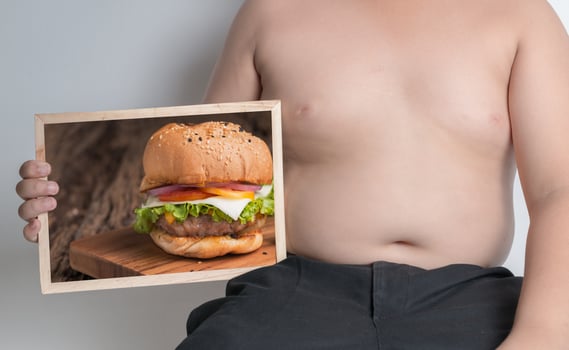 fat boy show hamburger picture on chalkboard photo