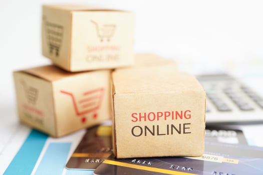 Online shopping, Shopping cart box with credit card , import export, finance commerce. photo