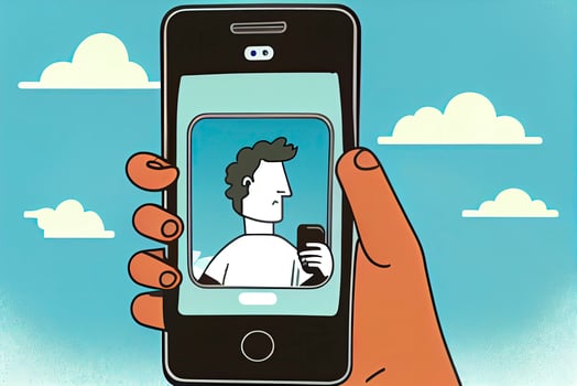 hand holding smart phone with video call on screen photo