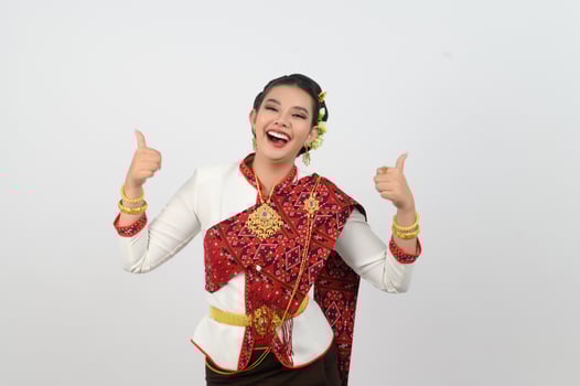 Portrait of Beautiful Thai Woman in Traditional Clothing standing Posing photo