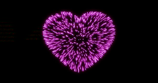 Abstract purple pink fireworks festive fireworks for valentine's day in the shape of a heart from glowing particles and magical energy lines. Abstract background photo