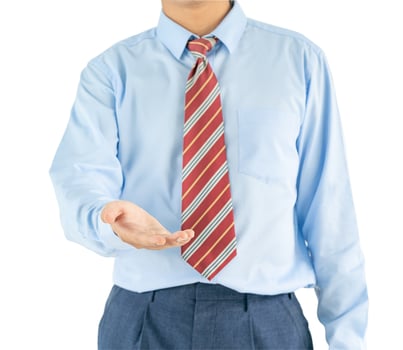 Male wearing blue shirt reaching hand out with clipping path photo
