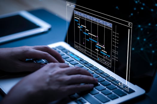 businessman working with business Analytics and Data Management System on computer, online document management and metrics connected to database. Corporate strategy for finance, operations, sales. photo