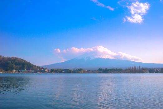 Mount Fuji and the beautiful Kawaguchiko Lake in Japan photo