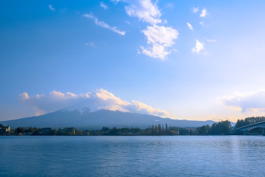 Views of Mount Fuji and the beautiful Kawaguchiko Lake in Japan photo