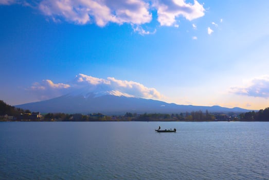 Views of Mount Fuji and the beautiful Kawaguchiko Lake in Japan photo