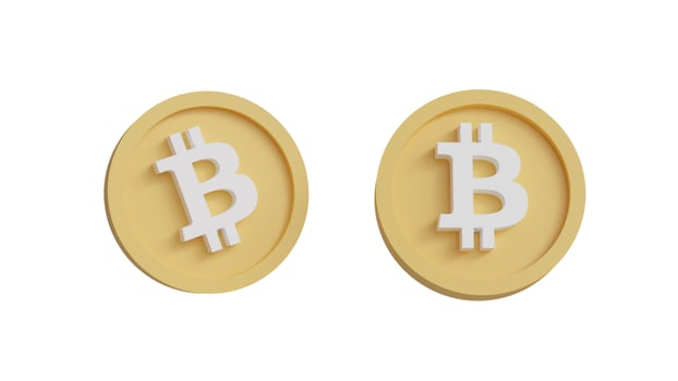 Gold Bitcoin coin. Cryptocurrency, blockchain, finance and investment concept. 3D rendering. Cartoon minimal style. photo