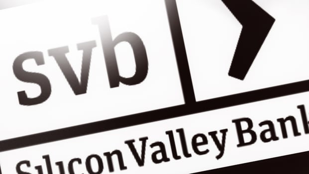 Brands logo of Silicon Valley Bank on digital monitor. photo