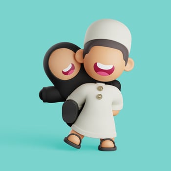 Cute Muslim Couple in Man Carrying Woman on His Back Pose. 3D Rendering. photo