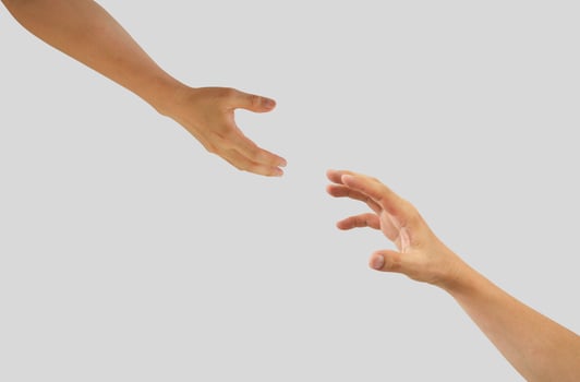 Rescue, helping gesture of hands on white background included clipping path. Concept of help hand and international day of peace photo