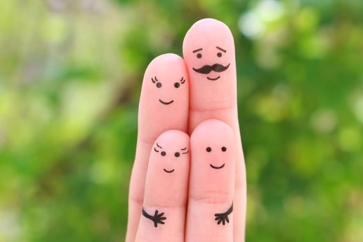 Fingers art of happy family. Concept parents and children together. photo