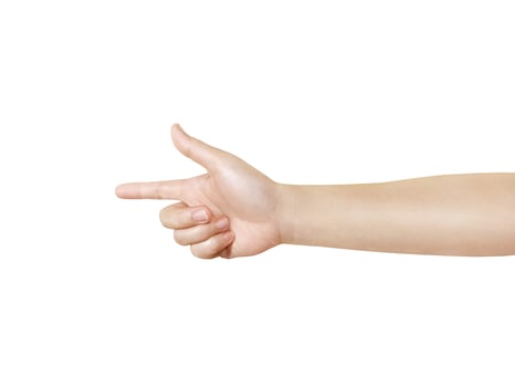 female hand pointing forward isolated on white background photo