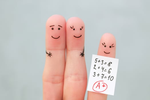 Fingers art of happy family. Concept of child got good grade. photo