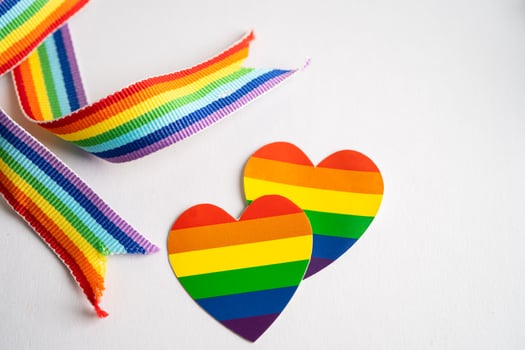 LGBT rainbow colorful flag heart and ribbon, symbol of lesbian, gay, bisexual, transgender, human rights, tolerance and peace. photo