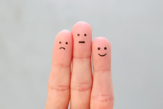 Fingers art of people. Concept of positive and negative emotions. photo