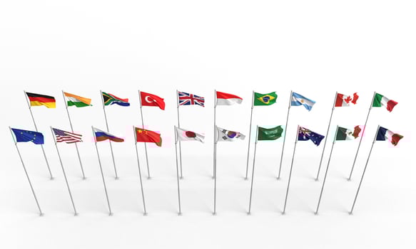 G20 twenty flag country national summit agreement group state politic government business financial marketing investment world global membership organization leadership meeting international.3d render photo