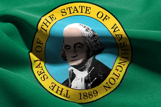 3D illustration flag of Washington is a state of United States. photo