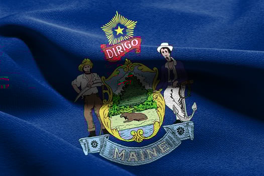 3D illustration flag of Maine is a state of United States. Wavin photo