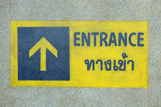 Close up Entrance Sign on the Ground. photo