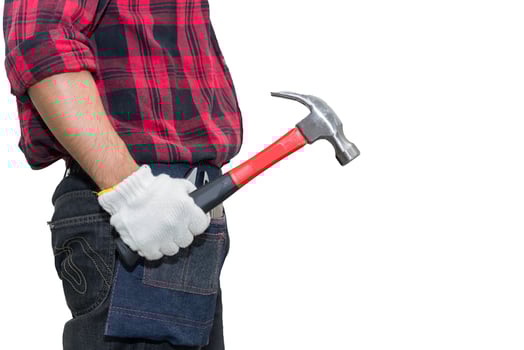Technician wear helmet with Wrench in hand isolate on white background,Thailand people,Labor day concept photo
