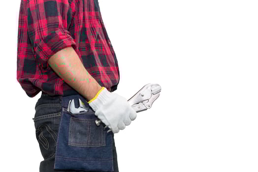 Technician wear helmet with Wrench in hand isolate on white background,Thailand people,Labor day concept photo