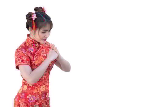 Portrait beautiful asian woman in Cheongsam dress,Thailand people,Happy Chinese new year concept,Happy  asian lady in chinese traditional dress photo