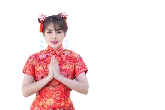 Portrait beautiful asian woman in Cheongsam dress,Thailand people,Happy Chinese new year concept,Happy  asian lady in chinese traditional dress photo