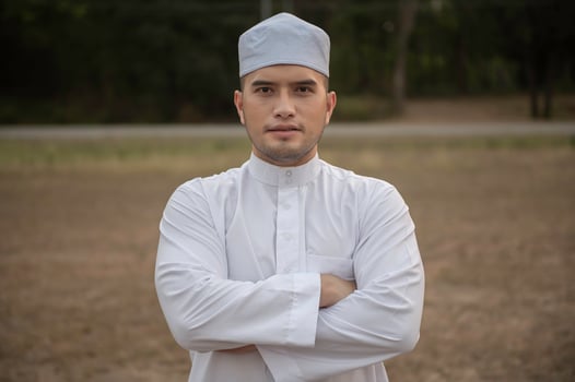 Asian white islam man prayer,Young Muslim praying,Ramadan festival concept photo