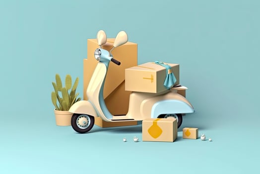 3d Vector Scooter with Box, Delivery Courier service, Time to shopping concept photo