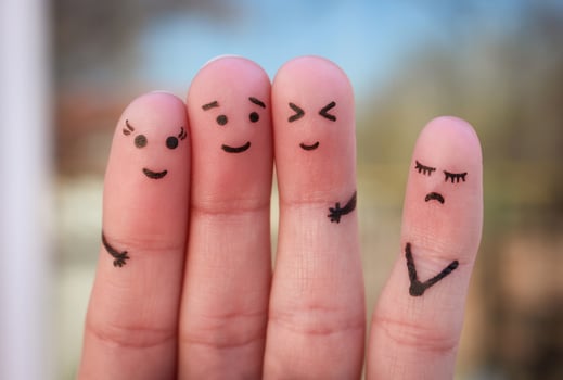 Fingers art of people. Concept of loneliness, allocation from crowd. photo