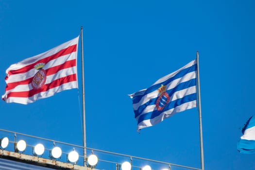 Flags of different countries and sports teams, flags with different coloured stripes. photo