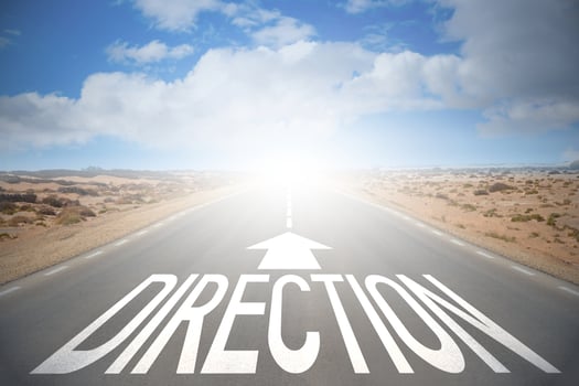 Direction Word and Arrow on A Road and Sky with Clouds - Confusion Concept photo