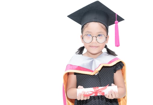 cute girl student in graduation cap with certificate photo