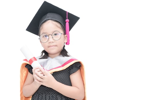 cute asian girl student in graduation cap with certificate photo