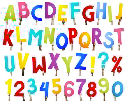 Alphabet - Human Hands Holding Colorful Letters photo