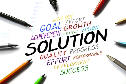 Solution Word and Pens on White Background photo