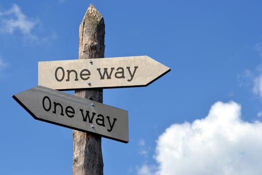 One Way - Wooden Signpost with Two Arrows, Sky with Clouds photo