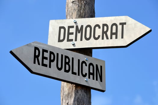 Democrat and Republican - Wooden Signpost with Two Arrows photo
