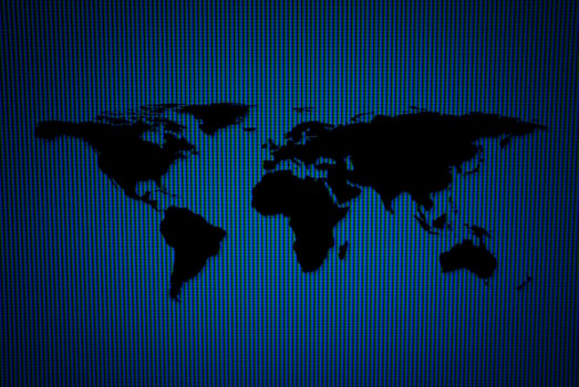 Abstract World Map on Blue LED Wall Texture Background. Elements of this Image Furnished by Nasa. photo